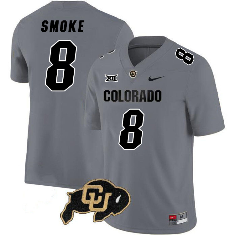 Colorado Buffaloes #8 Kavosiey Smoke Big 12 Conference College Football Jerseys Stitched Sale-Grey
